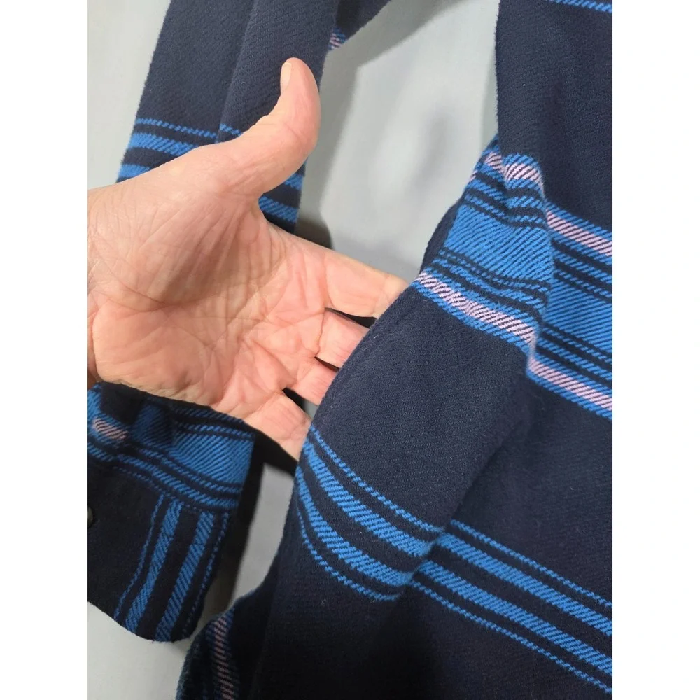 Duluth Trading Co Navy Blue Striped Heavy Cotton Overshirt Jacket‎ Shacket XL